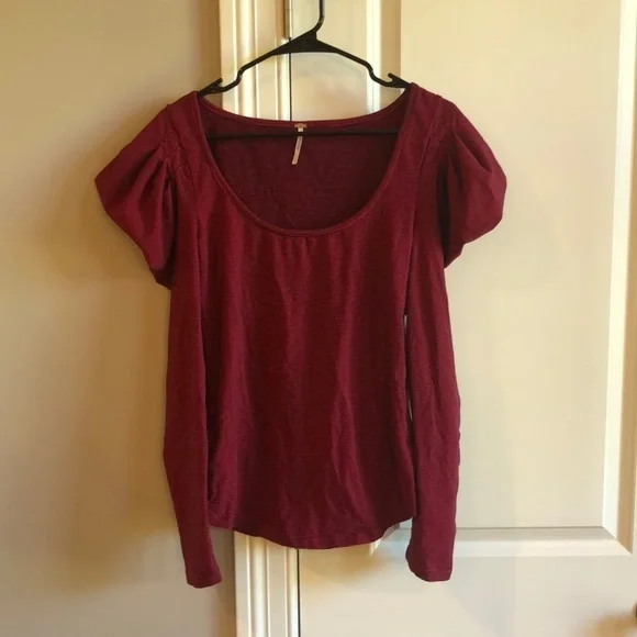 Free People Women’s LS Puff Shoulder Tee Size L - Picture 1 of 6